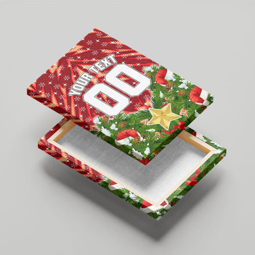 Personalised Dolphins Rugby Christmas Canvas Wall Art Santa Rugby Mascot - Pine Wreath Festive