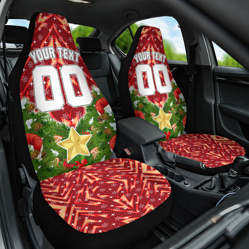 Personalised Dolphins Rugby Christmas Car Seat Cover Santa Rugby Mascot - Pine Wreath Festive