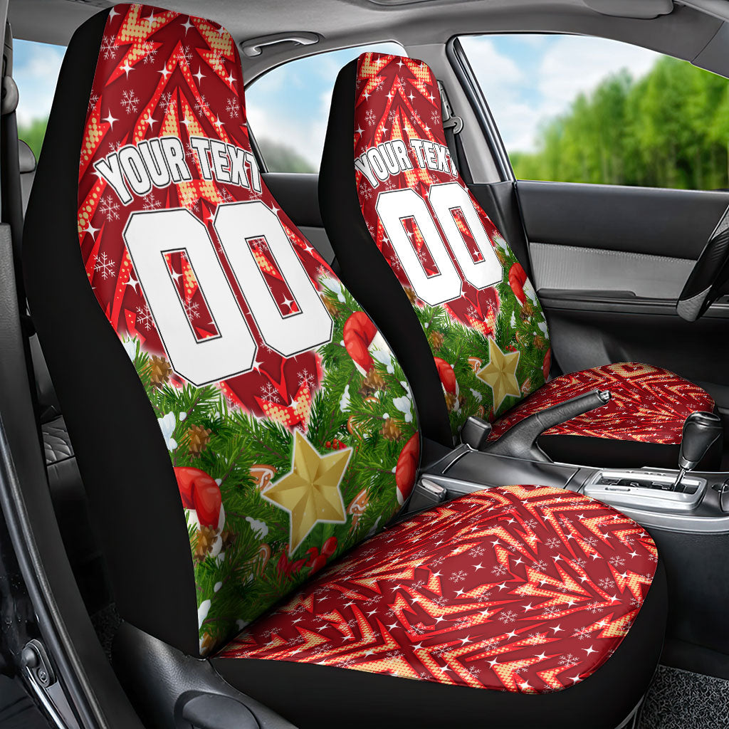 Personalised Dolphins Rugby Christmas Car Seat Cover Santa Rugby Mascot - Pine Wreath Festive