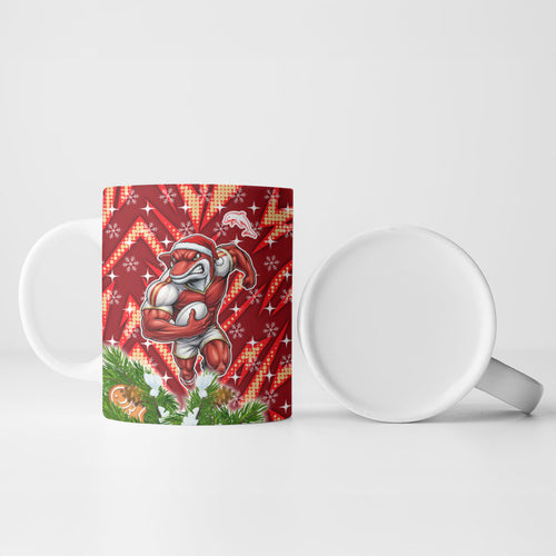 Personalised Dolphins Rugby Christmas Ceramic Mug Santa Rugby Mascot - Pine Wreath Festive