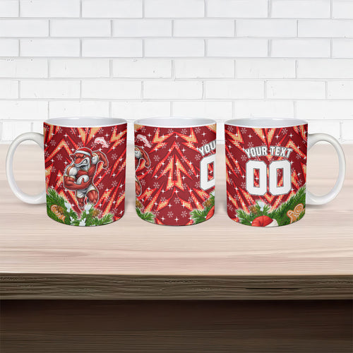 Personalised Dolphins Rugby Christmas Ceramic Mug Santa Rugby Mascot - Pine Wreath Festive