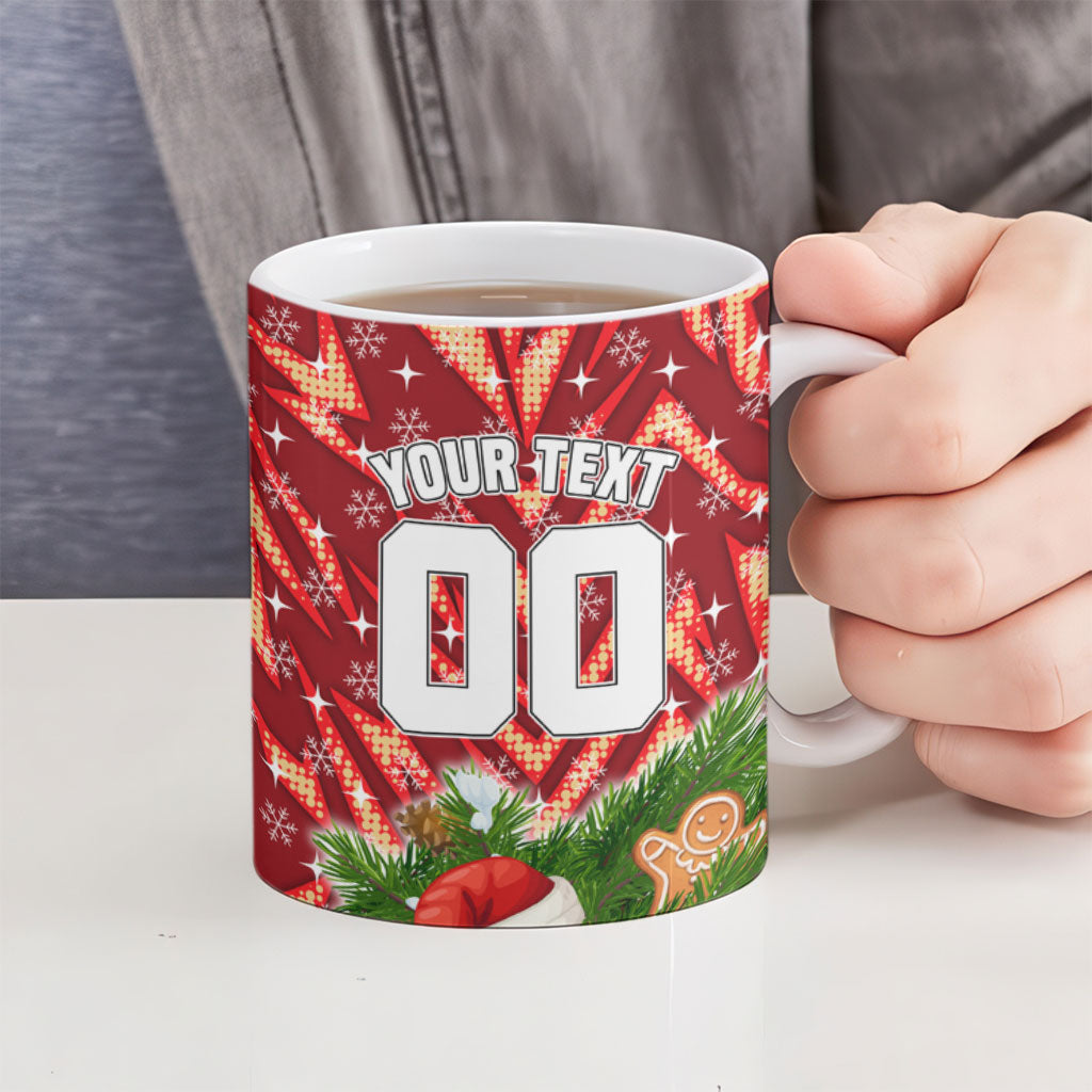 Personalised Dolphins Rugby Christmas Ceramic Mug Santa Rugby Mascot - Pine Wreath Festive