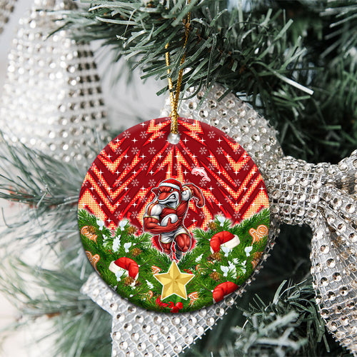Dolphins Rugby Christmas Ceramic Ornament Santa Rugby Mascot - Pine Wreath Festive