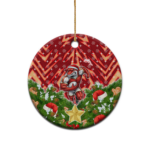 Dolphins Rugby Christmas Ceramic Ornament Santa Rugby Mascot - Pine Wreath Festive