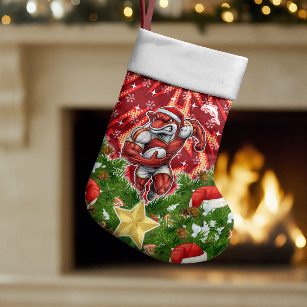 Dolphins Rugby Christmas Stocking Santa Rugby Mascot - Pine Wreath Festive