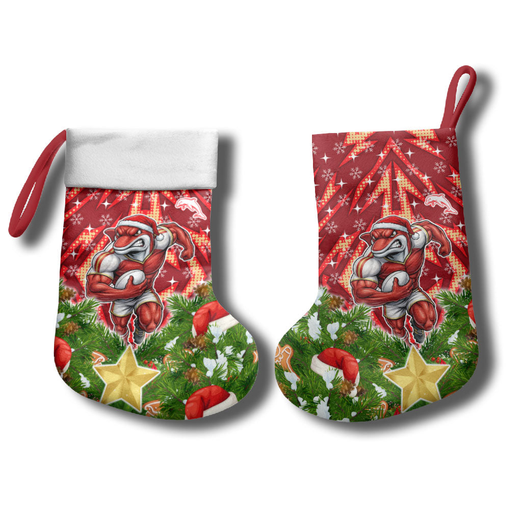 Dolphins Rugby Christmas Stocking Santa Rugby Mascot - Pine Wreath Festive