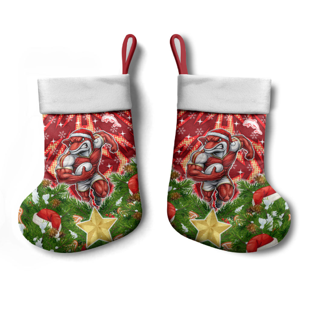 Dolphins Rugby Christmas Stocking Santa Rugby Mascot - Pine Wreath Festive