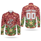 Personalised Dolphins Rugby Christmas Couples Matching Long Sleeve Bodycon Dress and Long Sleeve Button Shirt Santa Rugby Mascot - Pine Wreath Festive