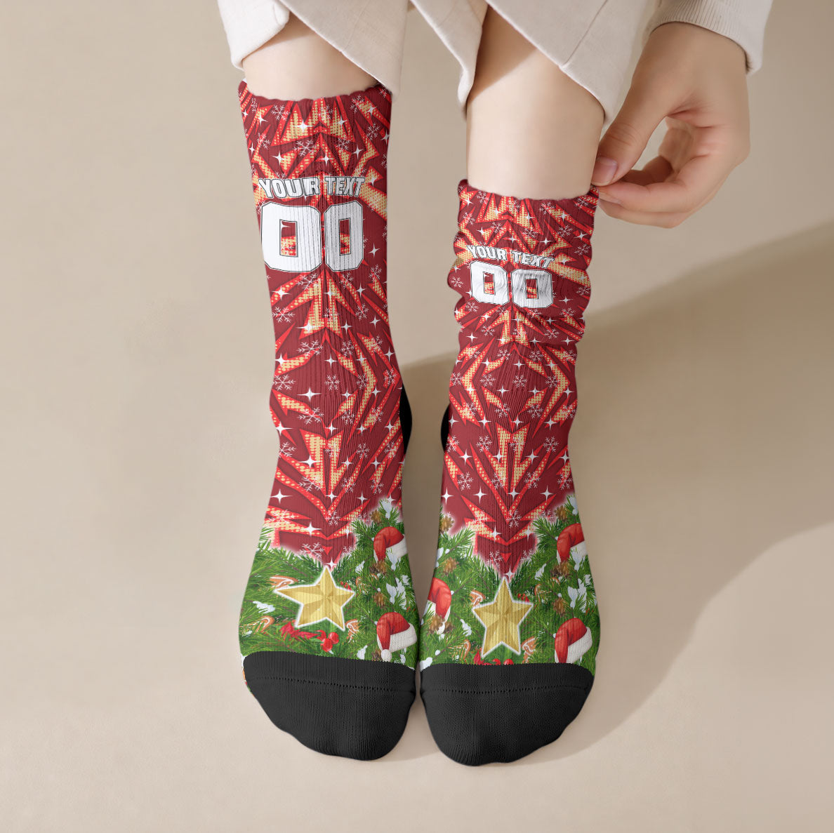 Personalised Dolphins Rugby Christmas Crew Socks Santa Rugby Mascot - Pine Wreath Festive