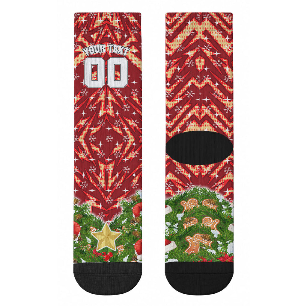 Personalised Dolphins Rugby Christmas Crew Socks Santa Rugby Mascot - Pine Wreath Festive