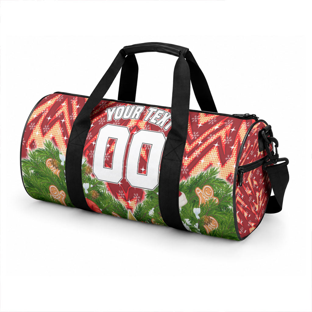 Personalised Dolphins Rugby Christmas Duffle Bag Santa Rugby Mascot - Pine Wreath Festive
