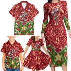 Personalised Dolphins Rugby Christmas Family Matching Long Sleeve Bodycon Dress and Hawaiian Shirt Santa Rugby Mascot - Pine Wreath Festive