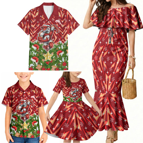 Personalised Dolphins Rugby Christmas Family Matching Mermaid Dress and Hawaiian Shirt Santa Rugby Mascot - Pine Wreath Festive