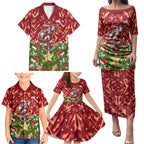 Personalised Dolphins Rugby Christmas Family Matching Puletasi and Hawaiian Shirt Santa Rugby Mascot - Pine Wreath Festive