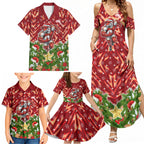 Personalised Dolphins Rugby Christmas Family Matching Summer Maxi Dress and Hawaiian Shirt Santa Rugby Mascot - Pine Wreath Festive