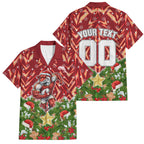 Personalised Dolphins Rugby Christmas Family Matching Summer Maxi Dress and Hawaiian Shirt Santa Rugby Mascot - Pine Wreath Festive