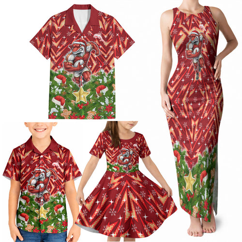 Personalised Dolphins Rugby Christmas Family Matching Tank Maxi Dress and Hawaiian Shirt Santa Rugby Mascot - Pine Wreath Festive