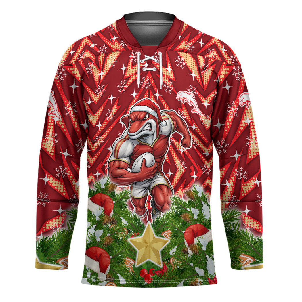 Personalised Dolphins Rugby Christmas Hockey Jersey Santa Rugby Mascot - Pine Wreath Festive