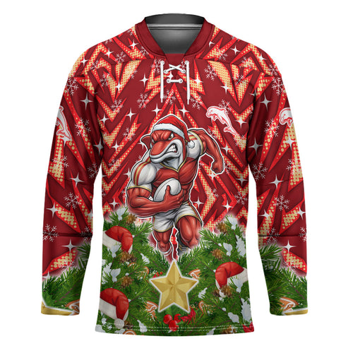 Personalised Dolphins Rugby Christmas Hockey Jersey Santa Rugby Mascot - Pine Wreath Festive