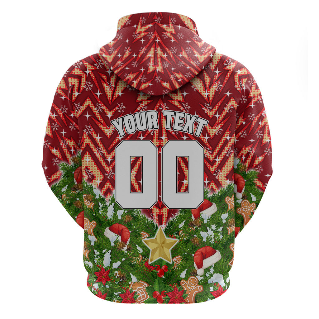 Personalised Dolphins Rugby Christmas Hoodie Santa Rugby Mascot - Pine Wreath Festive