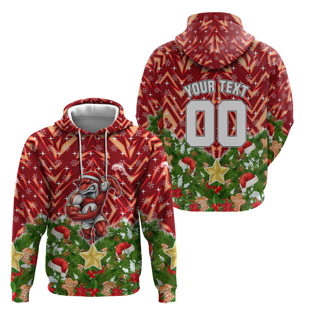 Personalised Dolphins Rugby Christmas Hoodie Santa Rugby Mascot - Pine Wreath Festive
