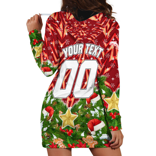 Personalised Dolphins Rugby Christmas Hoodie Dress Santa Rugby Mascot - Pine Wreath Festive