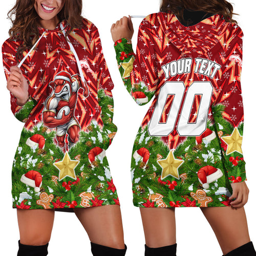 Personalised Dolphins Rugby Christmas Hoodie Dress Santa Rugby Mascot - Pine Wreath Festive