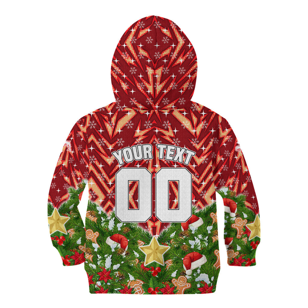 Personalised Dolphins Rugby Christmas Kid Hoodie Santa Rugby Mascot - Pine Wreath Festive