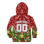 Personalised Dolphins Rugby Christmas Kid Hoodie Santa Rugby Mascot - Pine Wreath Festive