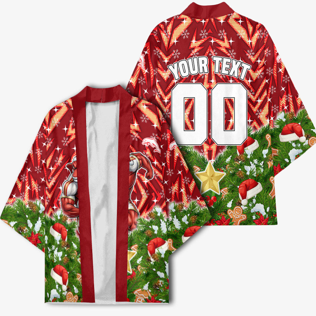 Personalised Dolphins Rugby Christmas Kimono Santa Rugby Mascot - Pine Wreath Festive