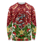 Personalised Dolphins Rugby Christmas Long Sleeve Shirt Santa Rugby Mascot - Pine Wreath Festive