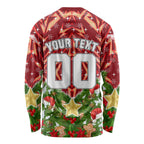 Personalised Dolphins Rugby Christmas Long Sleeve Shirt Santa Rugby Mascot - Pine Wreath Festive