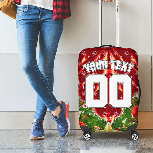 Personalised Dolphins Rugby Christmas Luggage Cover Santa Rugby Mascot - Pine Wreath Festive
