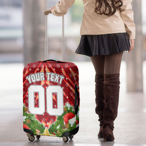 Personalised Dolphins Rugby Christmas Luggage Cover Santa Rugby Mascot - Pine Wreath Festive