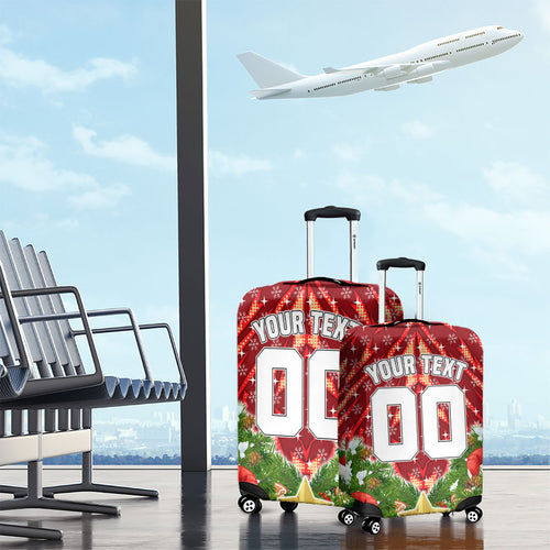 Personalised Dolphins Rugby Christmas Luggage Cover Santa Rugby Mascot - Pine Wreath Festive