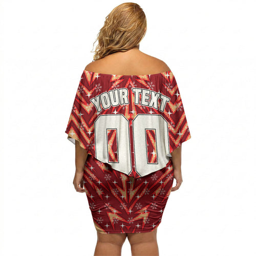 Personalised Dolphins Rugby Christmas Off Shoulder Short Dress Santa Rugby Mascot - Pine Wreath Festive