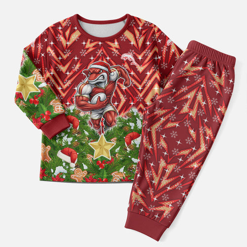 Personalised Dolphins Rugby Christmas Pajama Set Santa Rugby Mascot - Pine Wreath Festive