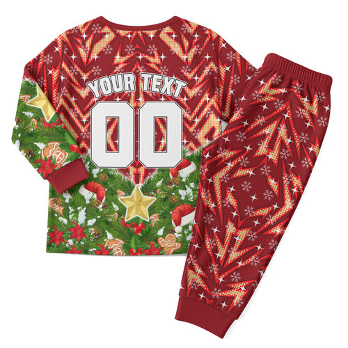 Personalised Dolphins Rugby Christmas Pajama Set Santa Rugby Mascot - Pine Wreath Festive