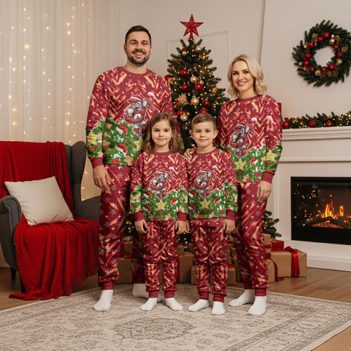 Personalised Dolphins Rugby Christmas Pajama Set Santa Rugby Mascot - Pine Wreath Festive