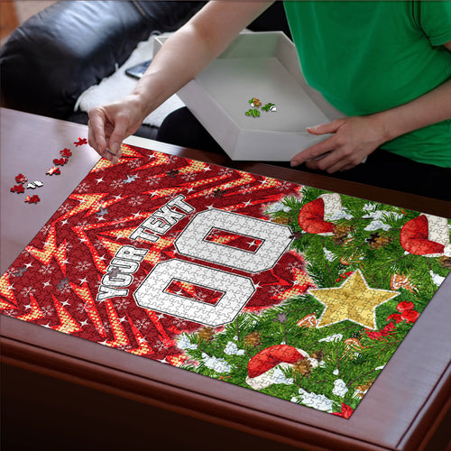 Personalised Dolphins Rugby Christmas Puzzle Santa Rugby Mascot - Pine Wreath Festive