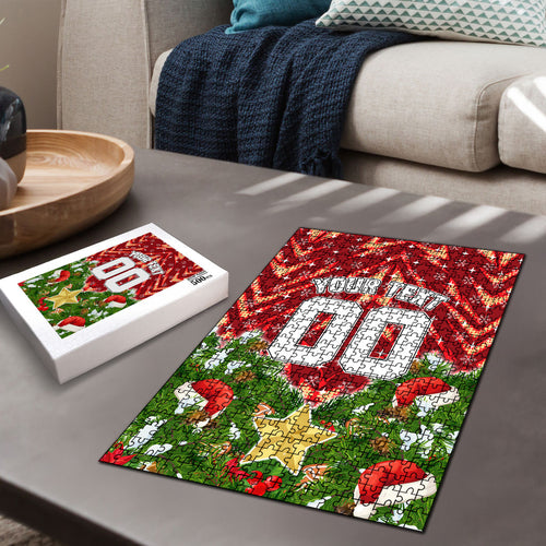 Personalised Dolphins Rugby Christmas Puzzle Santa Rugby Mascot - Pine Wreath Festive