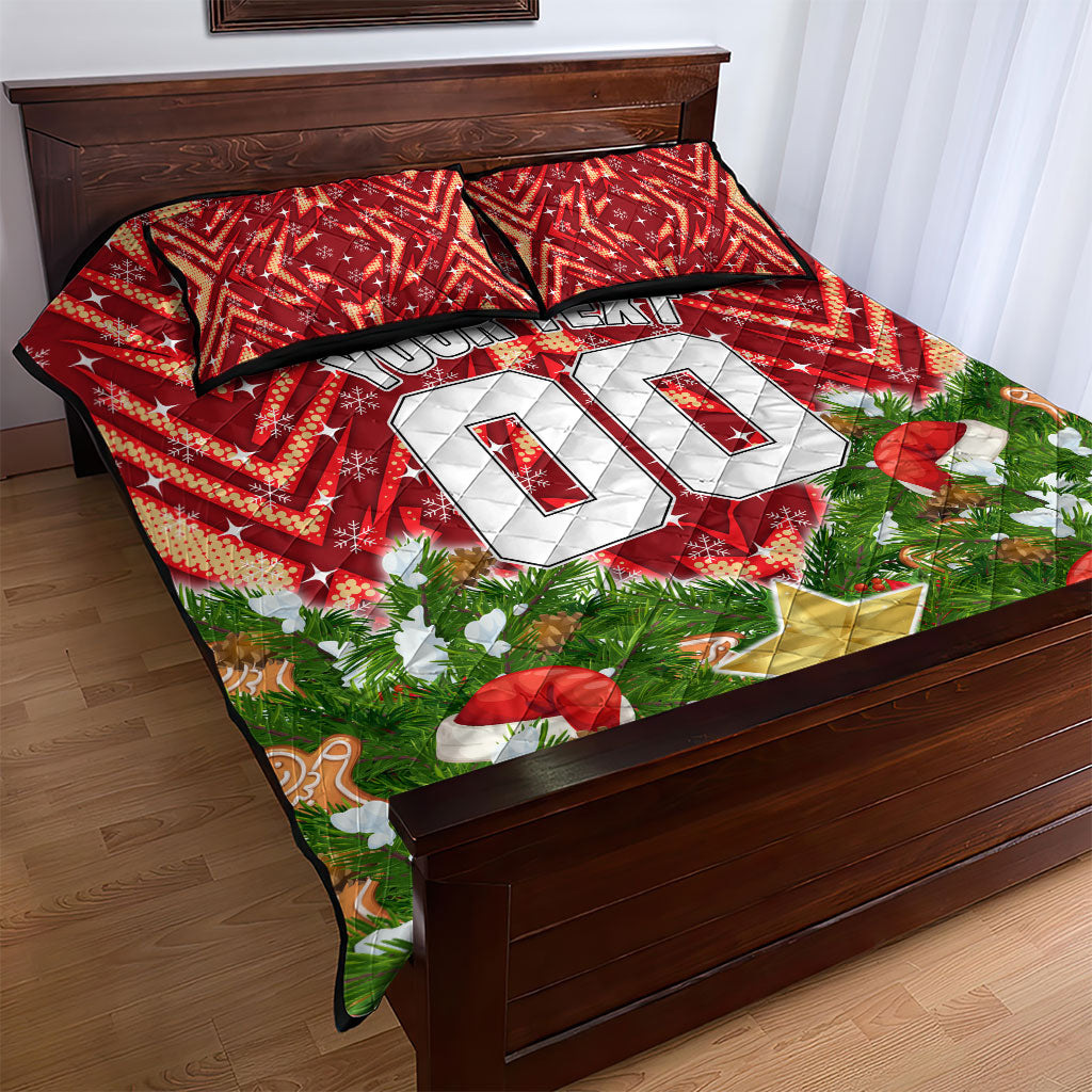 Personalised Dolphins Rugby Christmas Quilt Bed Set Santa Rugby Mascot - Pine Wreath Festive