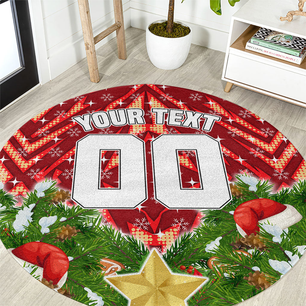 Personalised Dolphins Rugby Christmas Round Carpet Santa Rugby Mascot - Pine Wreath Festive