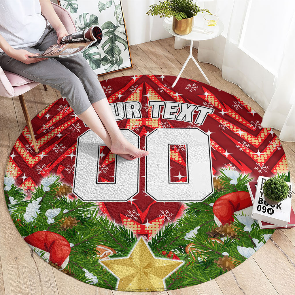 Personalised Dolphins Rugby Christmas Round Carpet Santa Rugby Mascot - Pine Wreath Festive