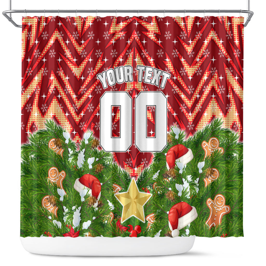 Personalised Dolphins Rugby Christmas Shower Curtain Santa Rugby Mascot - Pine Wreath Festive