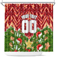 Personalised Dolphins Rugby Christmas Shower Curtain Santa Rugby Mascot - Pine Wreath Festive