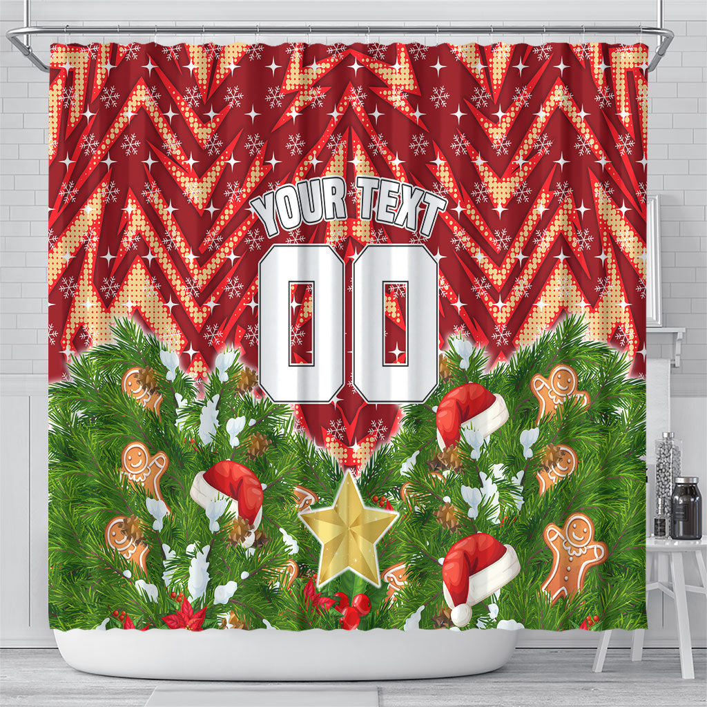 Personalised Dolphins Rugby Christmas Shower Curtain Santa Rugby Mascot - Pine Wreath Festive