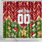 Personalised Dolphins Rugby Christmas Shower Curtain Santa Rugby Mascot - Pine Wreath Festive