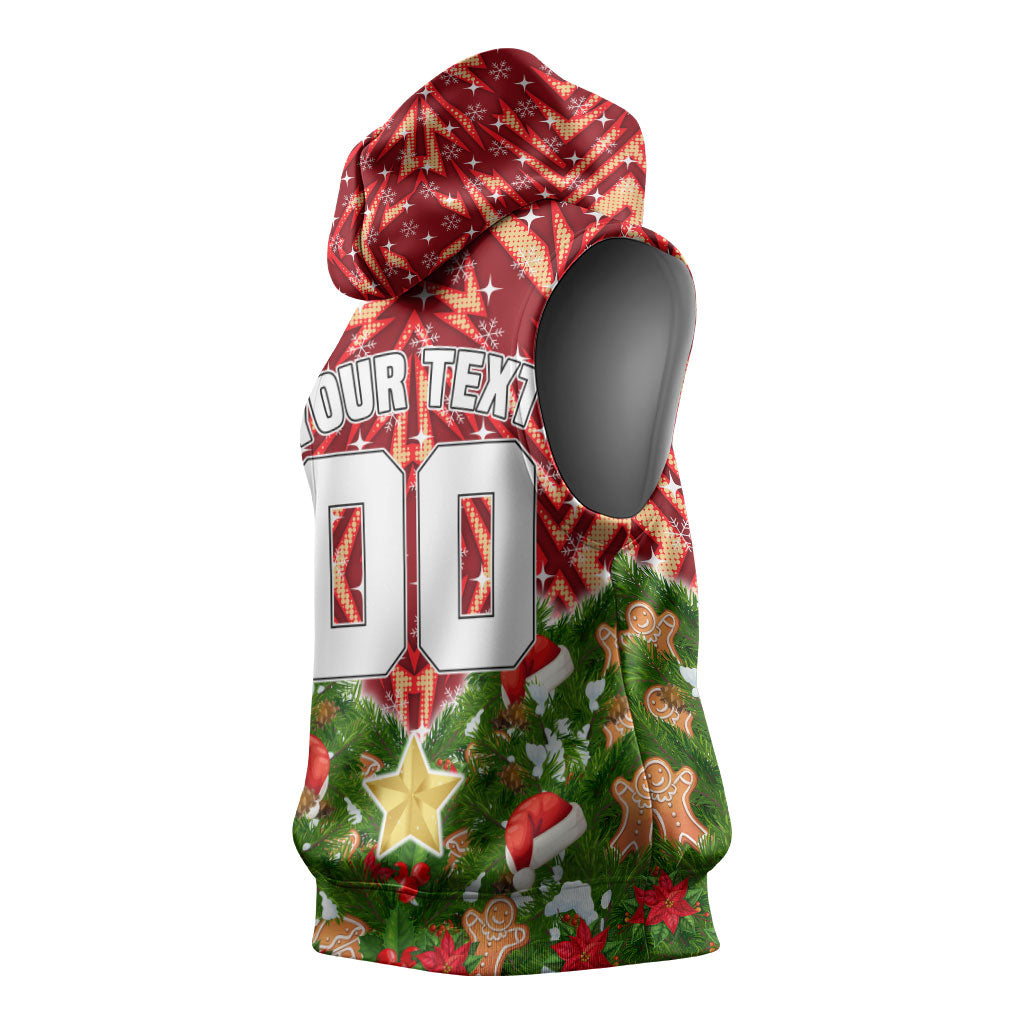 Personalised Dolphins Rugby Christmas Sleeveless Hoodie Santa Rugby Mascot - Pine Wreath Festive