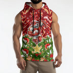 Personalised Dolphins Rugby Christmas Sleeveless Hoodie Santa Rugby Mascot - Pine Wreath Festive